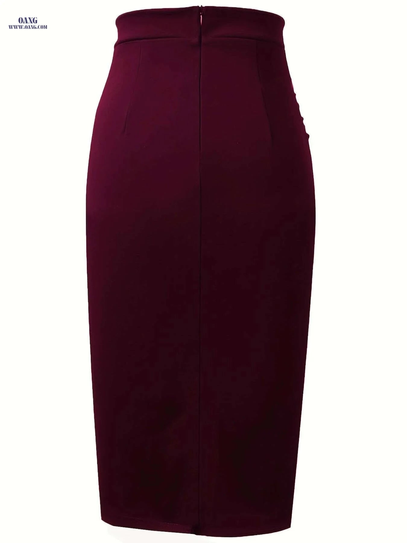 Elegant Women's Knit Pencil Skirt - Ruffle Detail, All-Season Workwear   OAXG Navy Blue / S
