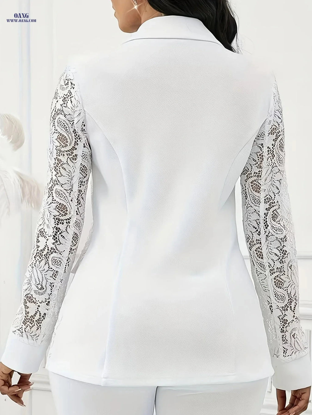 Elegant Women's Lace Patchwork Cardigan - Long Sleeve, Faux Pockets   OAXG 