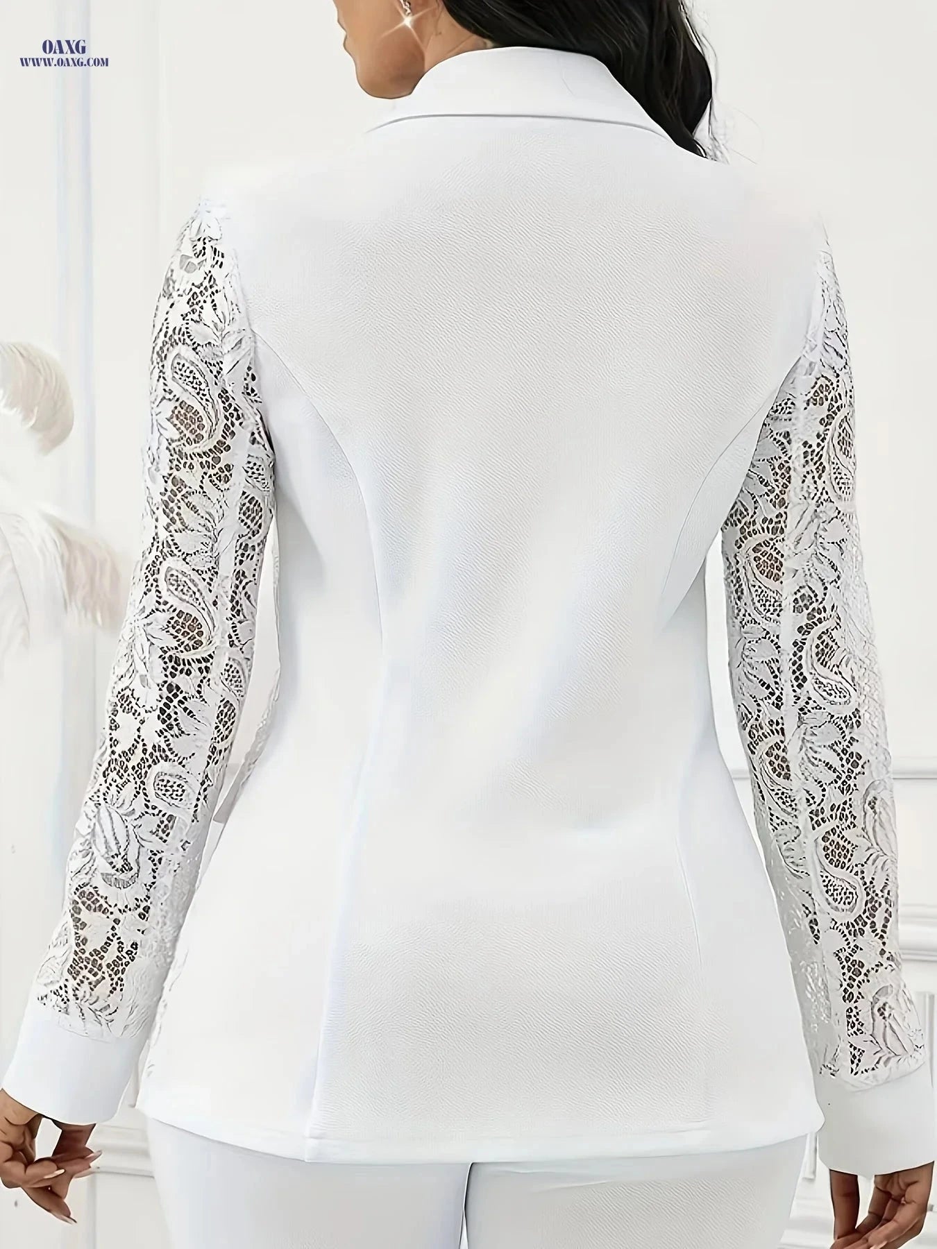 Elegant Women's Lace Patchwork Cardigan - Long Sleeve, Faux Pockets   OAXG 