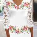 Elegant Women's Lace Patchwork T-Shirt, Women's Elegant Lace Plant and Floral Print Top   OAXG Mixed colors / S