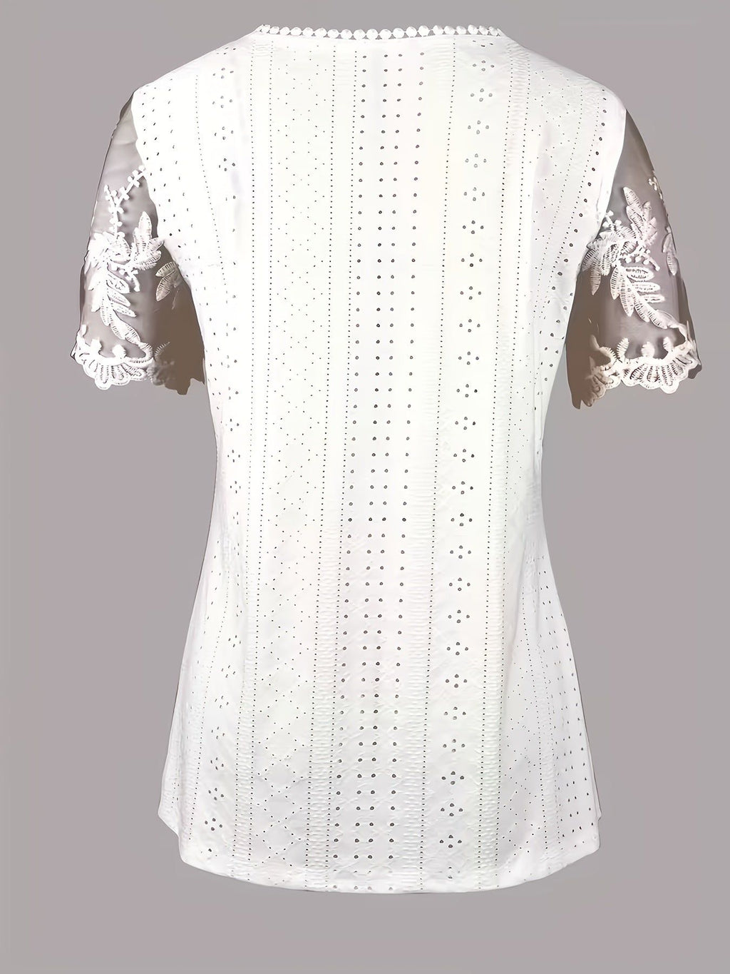 Elegant Women'S Lace-Sleeved Square Neck Top - Semi-Transparent Stretchy Long Flared Hem, Machine Washable Casual to Formal Shirt for Spring And Autumn, Lace Blouse, Spring And Autumn Decoration   OAXG White / S