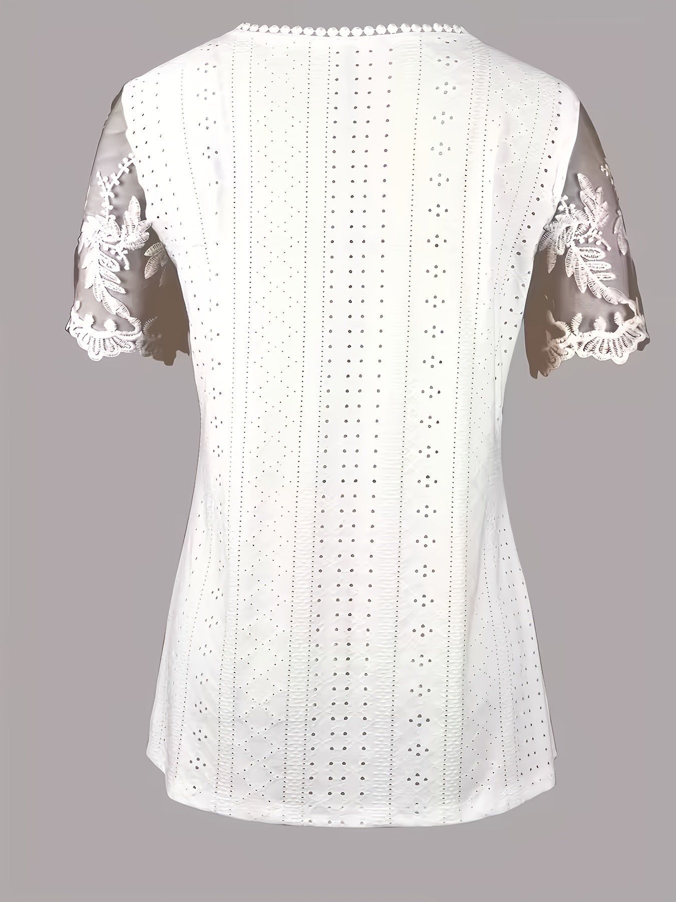 Elegant Women'S Lace-Sleeved Square Neck Top - Semi-Transparent Stretchy Long Flared Hem, Machine Washable Casual to Formal Shirt for Spring And Autumn, Lace Blouse, Spring And Autumn Decoration   OAXG White / S