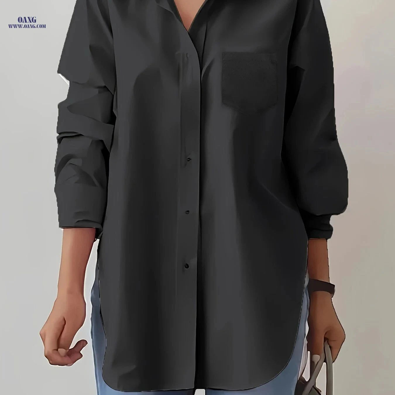 Elegant Women's Lapel Blouse - Solid Color, Long Sleeve Shirt   OAXG Yellow / S