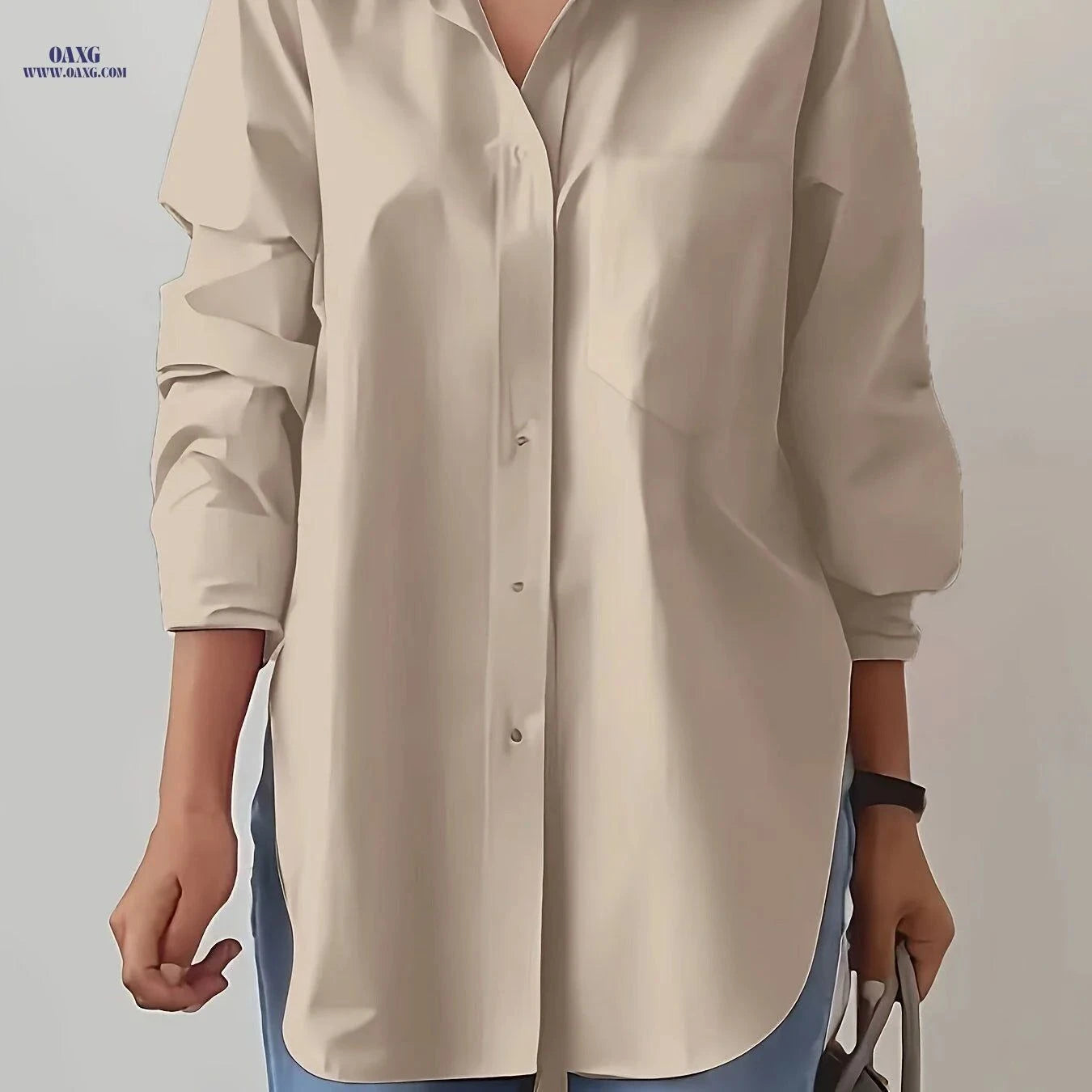 Elegant Women's Lapel Blouse - Solid Color, Long Sleeve Shirt   OAXG Yellow / S