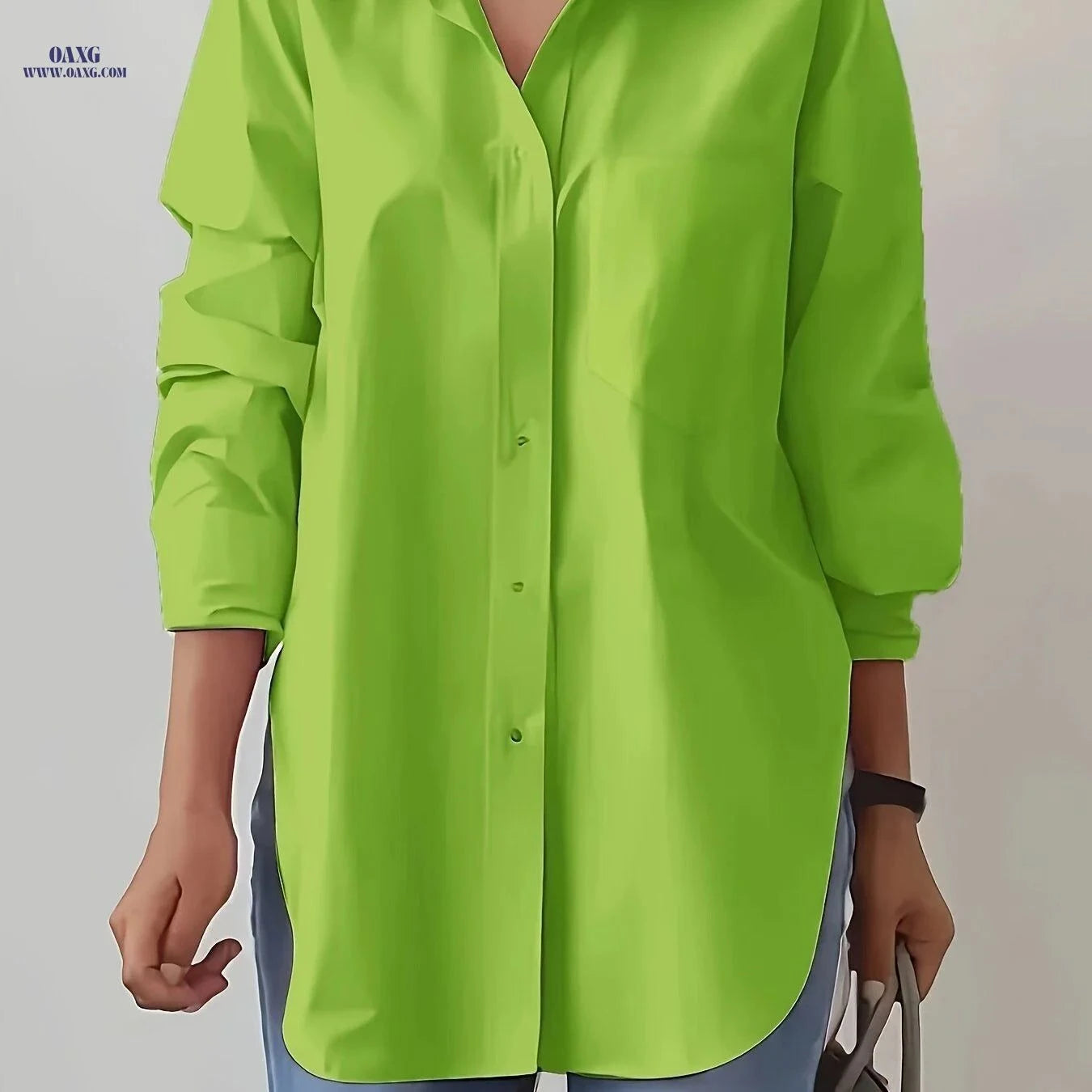 Elegant Women's Lapel Blouse - Solid Color, Long Sleeve Shirt   OAXG Yellow / S
