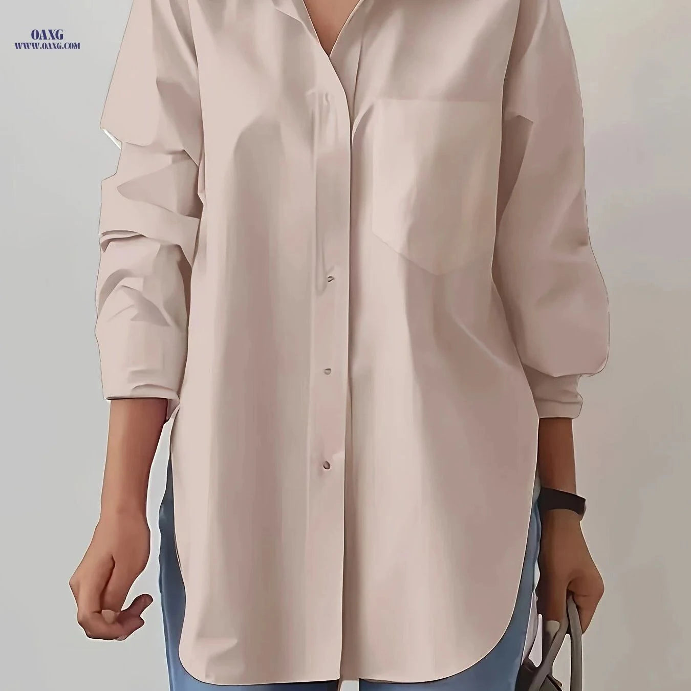 Elegant Women's Lapel Blouse - Solid Color, Long Sleeve Shirt   OAXG Yellow / S