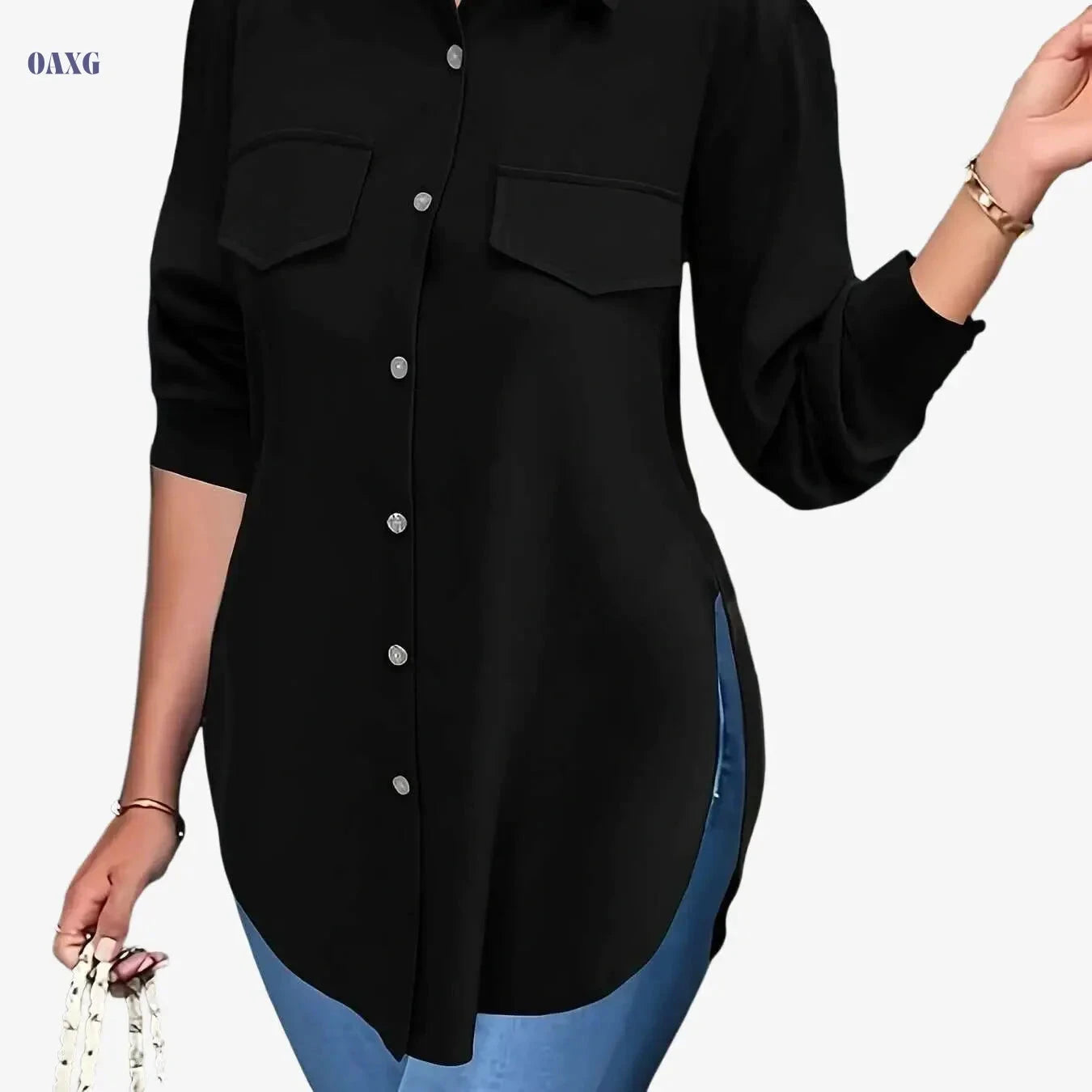 Elegant Women's Long Sleeve Blouse - Solid Color for All Seasons   OAXG Black / S