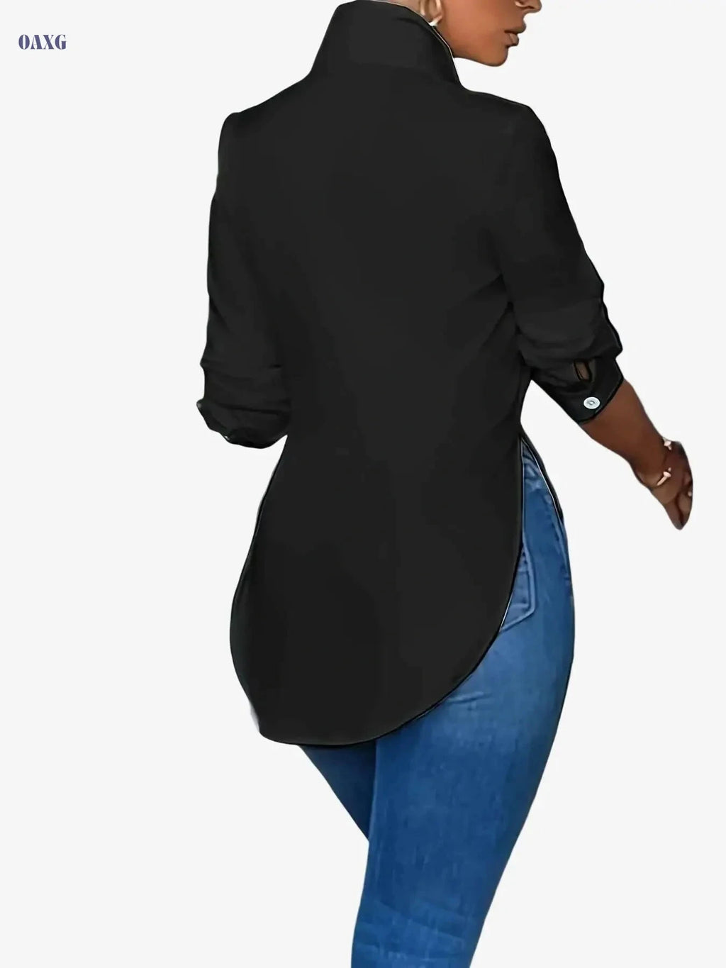 Elegant Women's Long Sleeve Blouse - Solid Color for All Seasons   OAXG Black / S