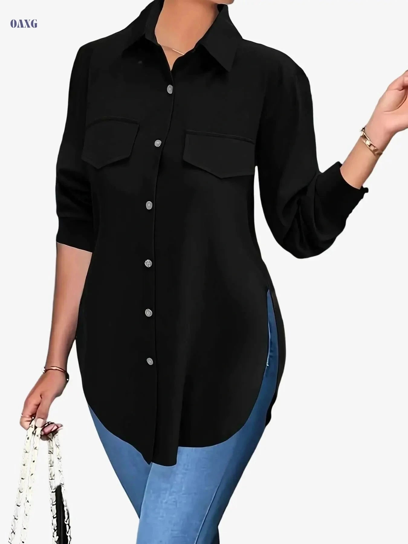 Elegant Women's Long Sleeve Blouse - Solid Color for All Seasons   OAXG 