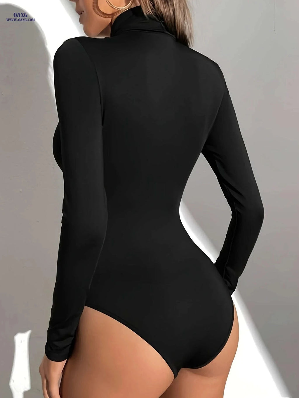 Elegant Women's Long Sleeve Bodysuit - Slim Fit, Soft Stretch Top   OAXG 