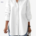Elegant Women's Long Sleeve Button-Up Shirt - Solid Red for Spring/Summer   OAXG White / S