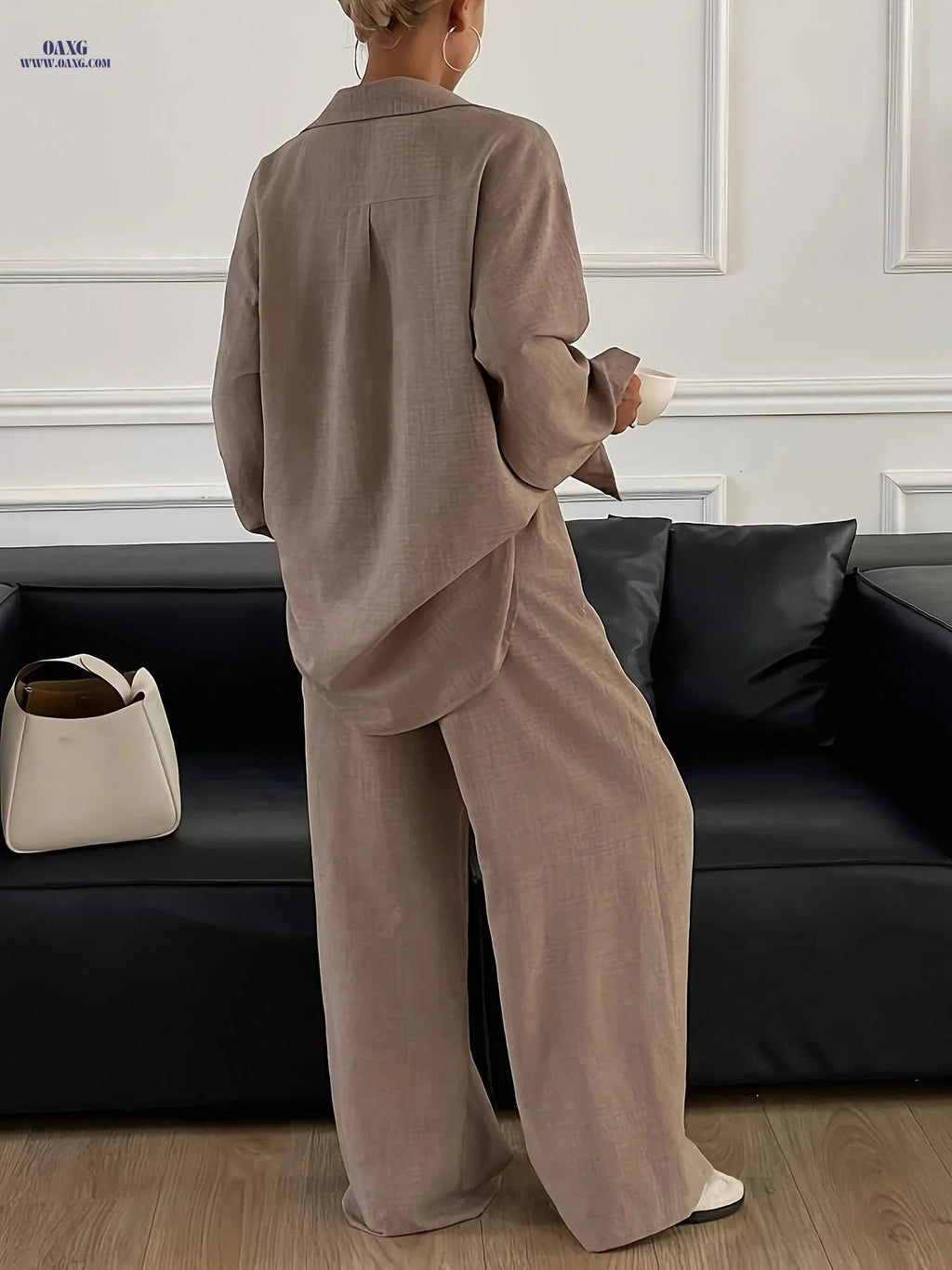 Elegant Women's Long Sleeve Shirt & Pants Set - Perfect for Spring/Fall   OAXG 