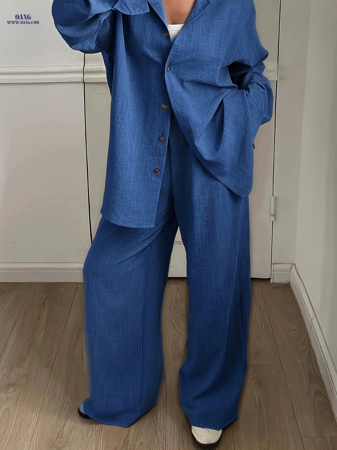 Elegant Women's Long Sleeve Shirt & Pants Set - Perfect for Spring/Fall   OAXG Khaki / S