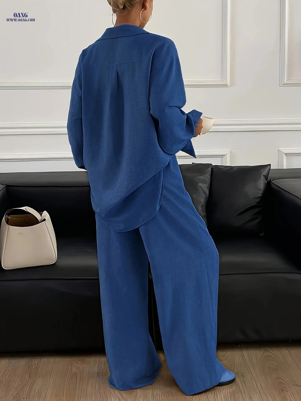 Elegant Women's Long Sleeve Shirt & Pants Set - Perfect for Spring/Fall   OAXG Khaki / S