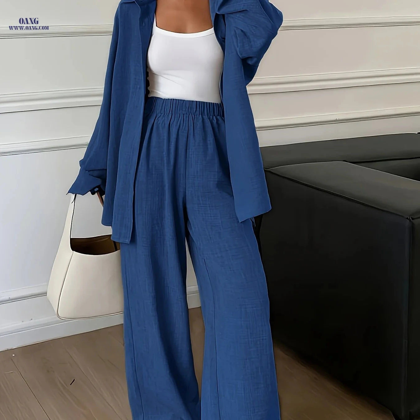 Elegant Women's Long Sleeve Shirt & Pants Set - Perfect for Spring/Fall   OAXG 