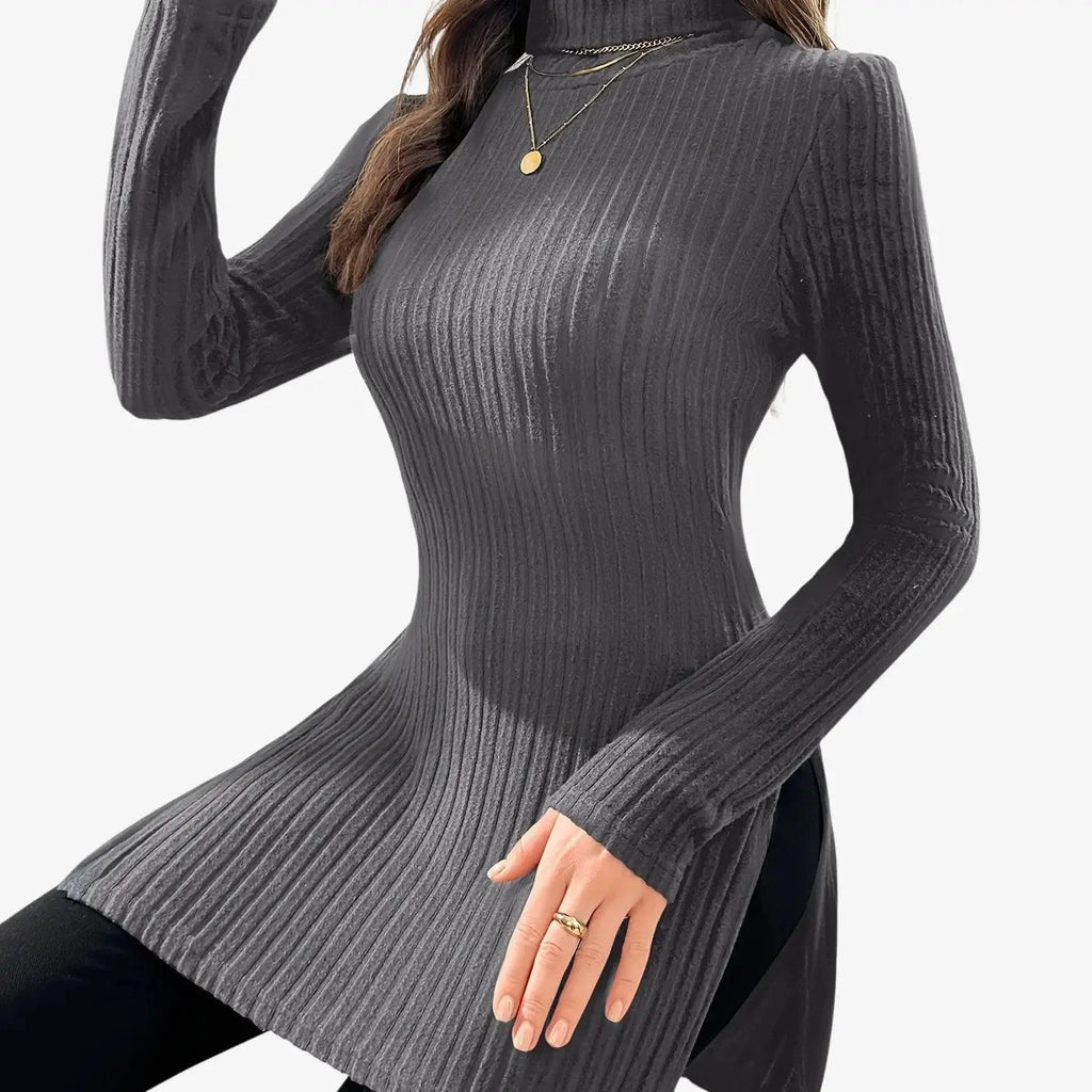 Elegant Women's Long-Sleeve T-Shirt - High Neck for Autumn/Winter   OAXG 