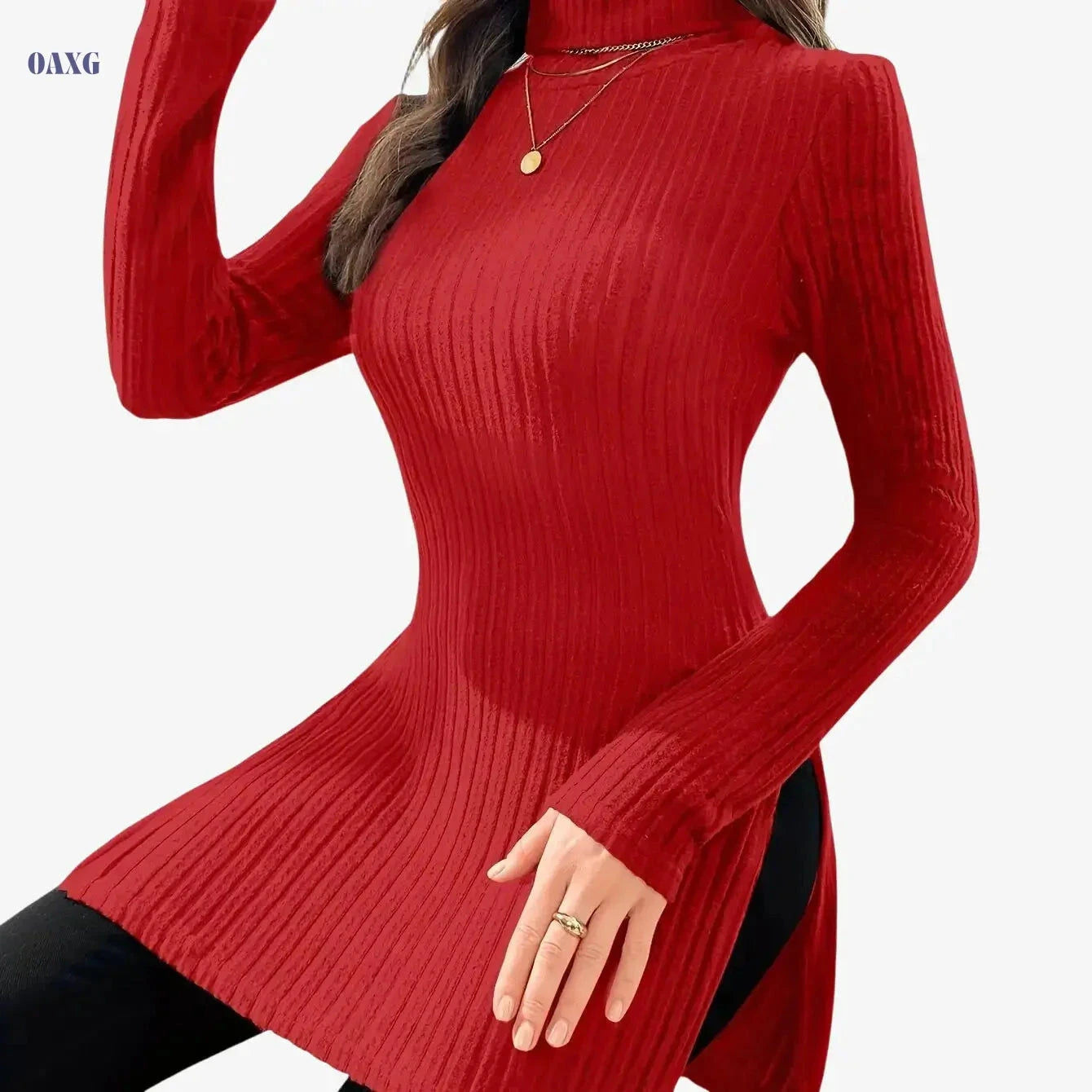 Elegant Women's Long-Sleeve T-Shirt - High Neck for Autumn/Winter   OAXG Coffee color / S
