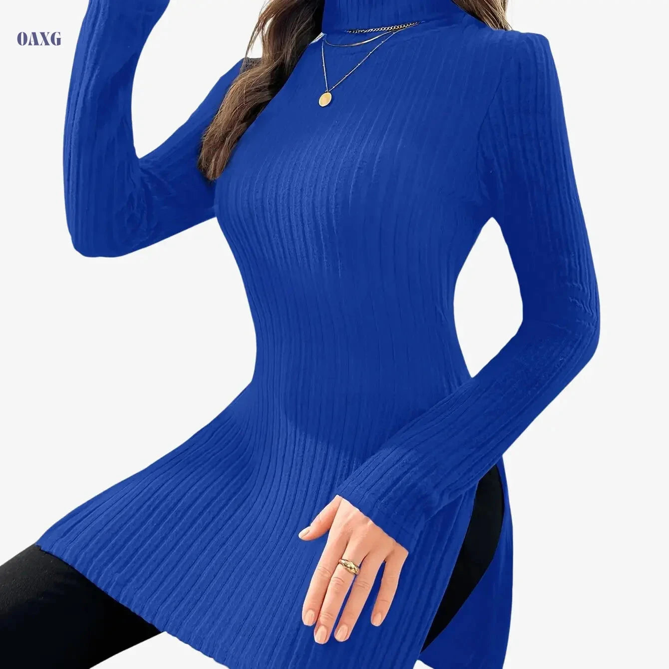 Elegant Women's Long-Sleeve T-Shirt - High Neck for Autumn/Winter   OAXG 