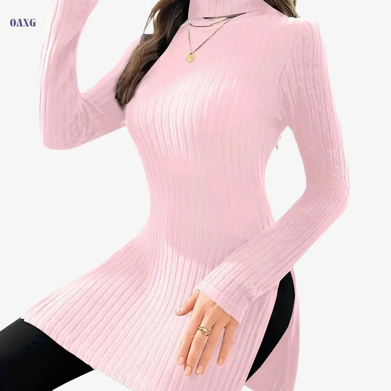 Elegant Women's Long-Sleeve T-Shirt - High Neck for Autumn/Winter   OAXG 