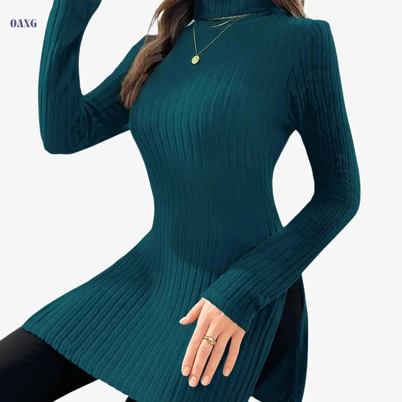 Elegant Women's Long-Sleeve T-Shirt - High Neck for Autumn/Winter   OAXG 