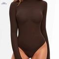 Elegant Women's Long Sleeve Turtleneck Bodysuit - Knit Fabric Jumpsuit   OAXG 