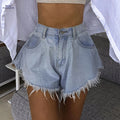 Elegant Women’s Non-Elastic Denim Shorts - Fringed Hem, Flared Style   OAXG 
