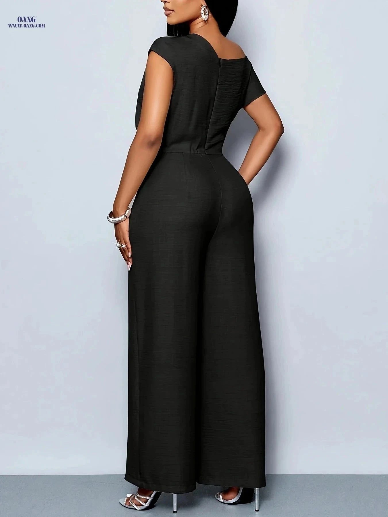 Elegant Women's Off-Shoulder Jumpsuit - Casual Daytime Outfit   OAXG Black / S