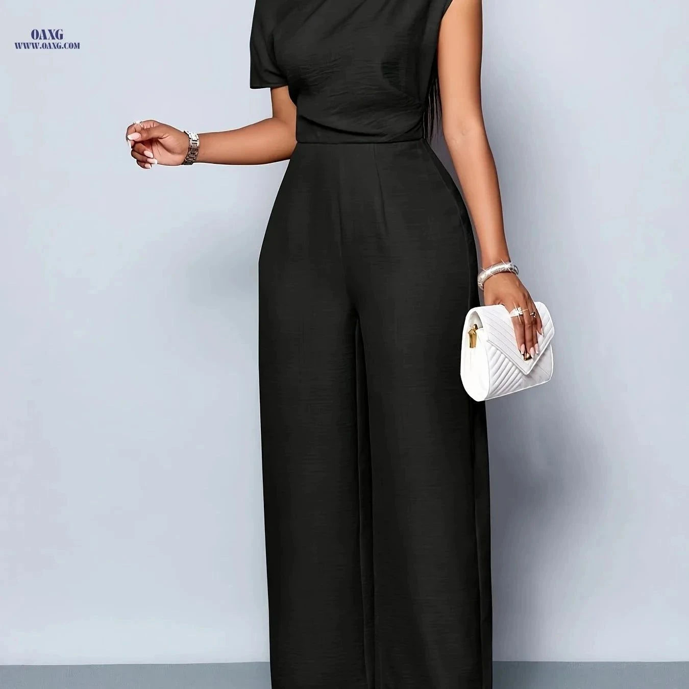 Elegant Women's Off-Shoulder Jumpsuit - Casual Daytime Outfit   OAXG Black / S