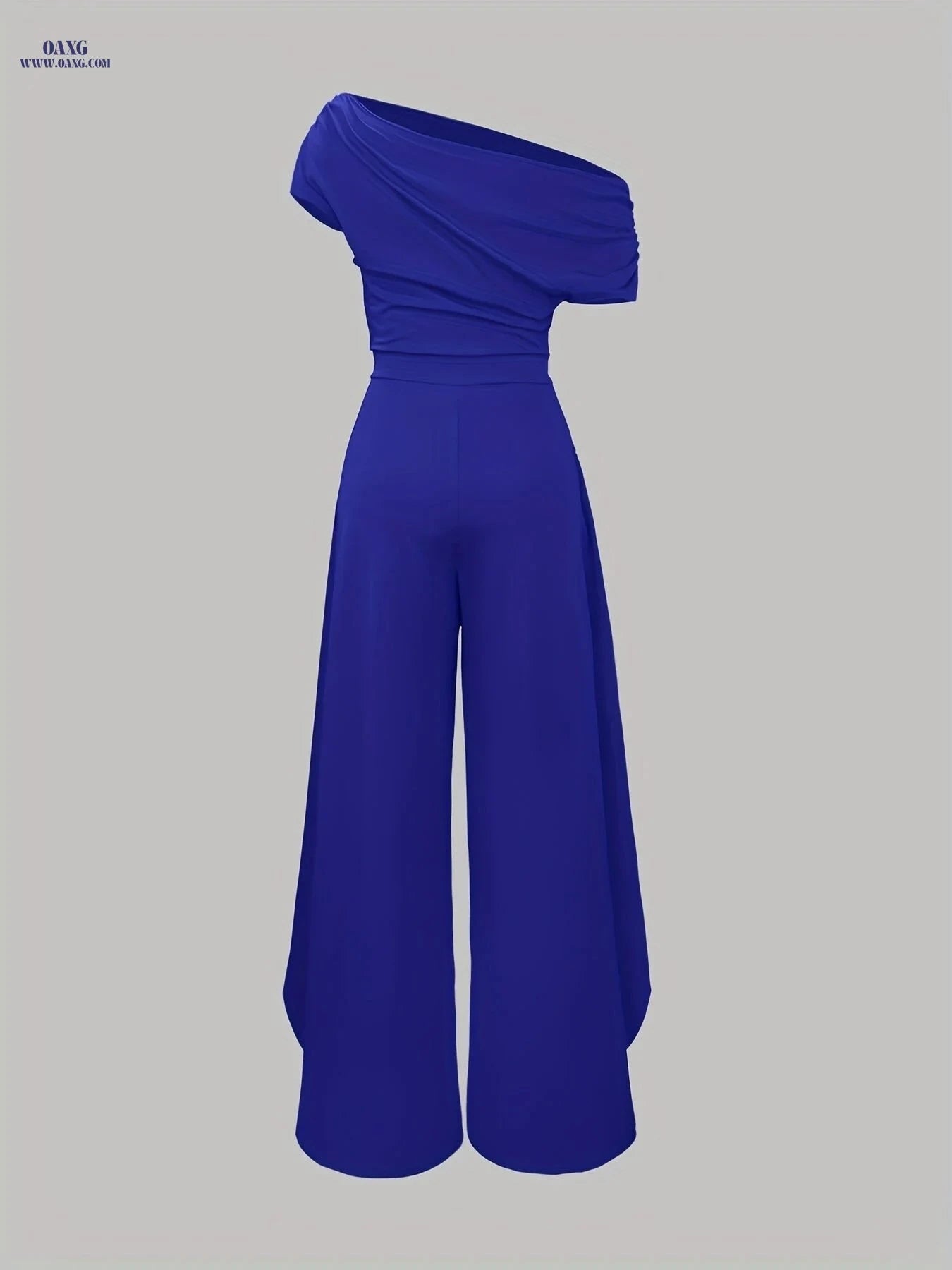 Elegant Women's One-Shoulder Jumpsuit - Stylish Wide Leg Design   OAXG Blue / S