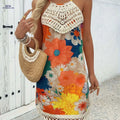 Elegant Women's Paisley Print Spliced Dress - Summer Halter Neck   OAXG Big Flower / XS