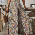 Elegant Women's Paisley Print Wide-Leg Pants - High-Waisted Fit   OAXG Mixed Color / S