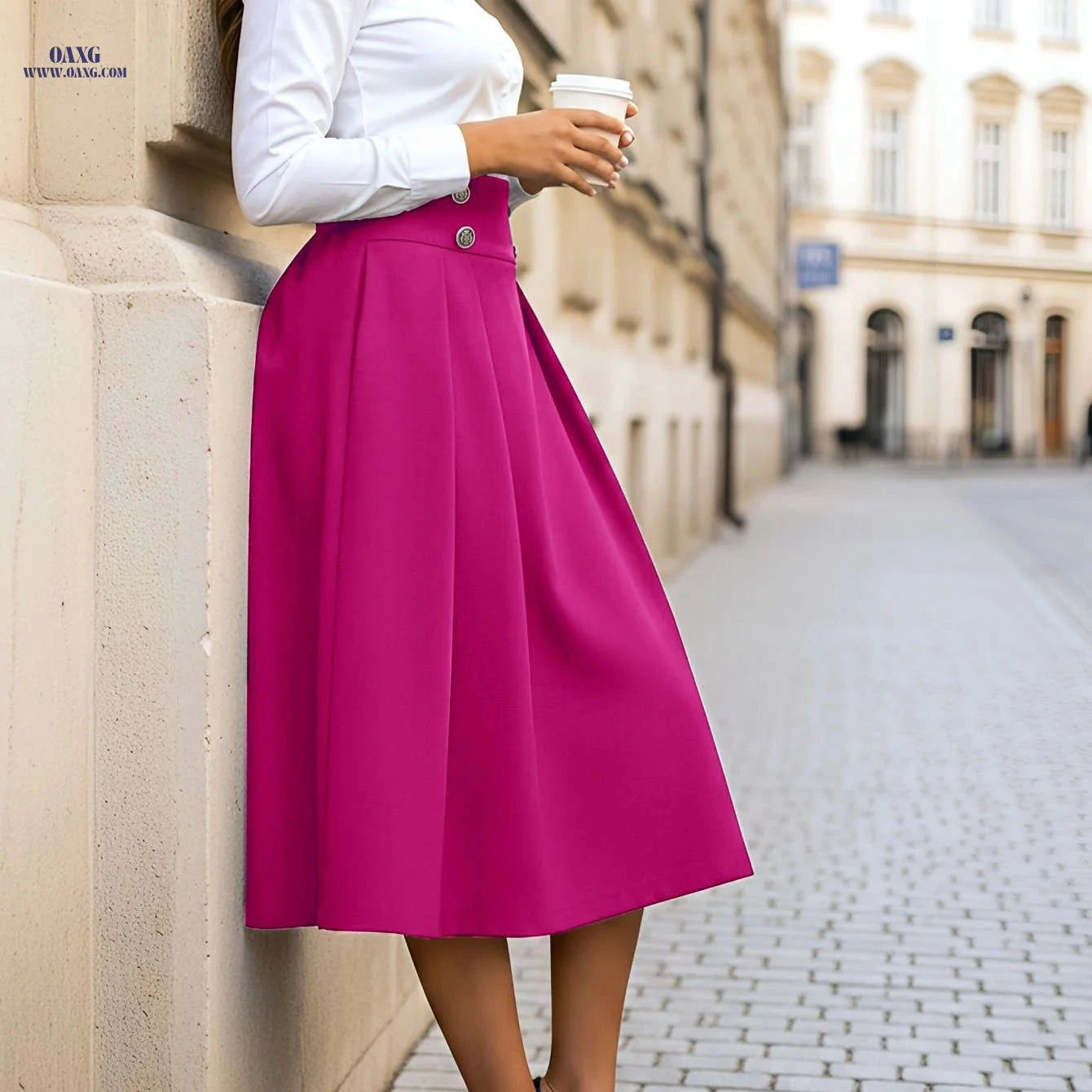 Elegant Women's Patch Pocket Skirt - 100% Polyester, Mid Elasticity   OAXG Blue / S
