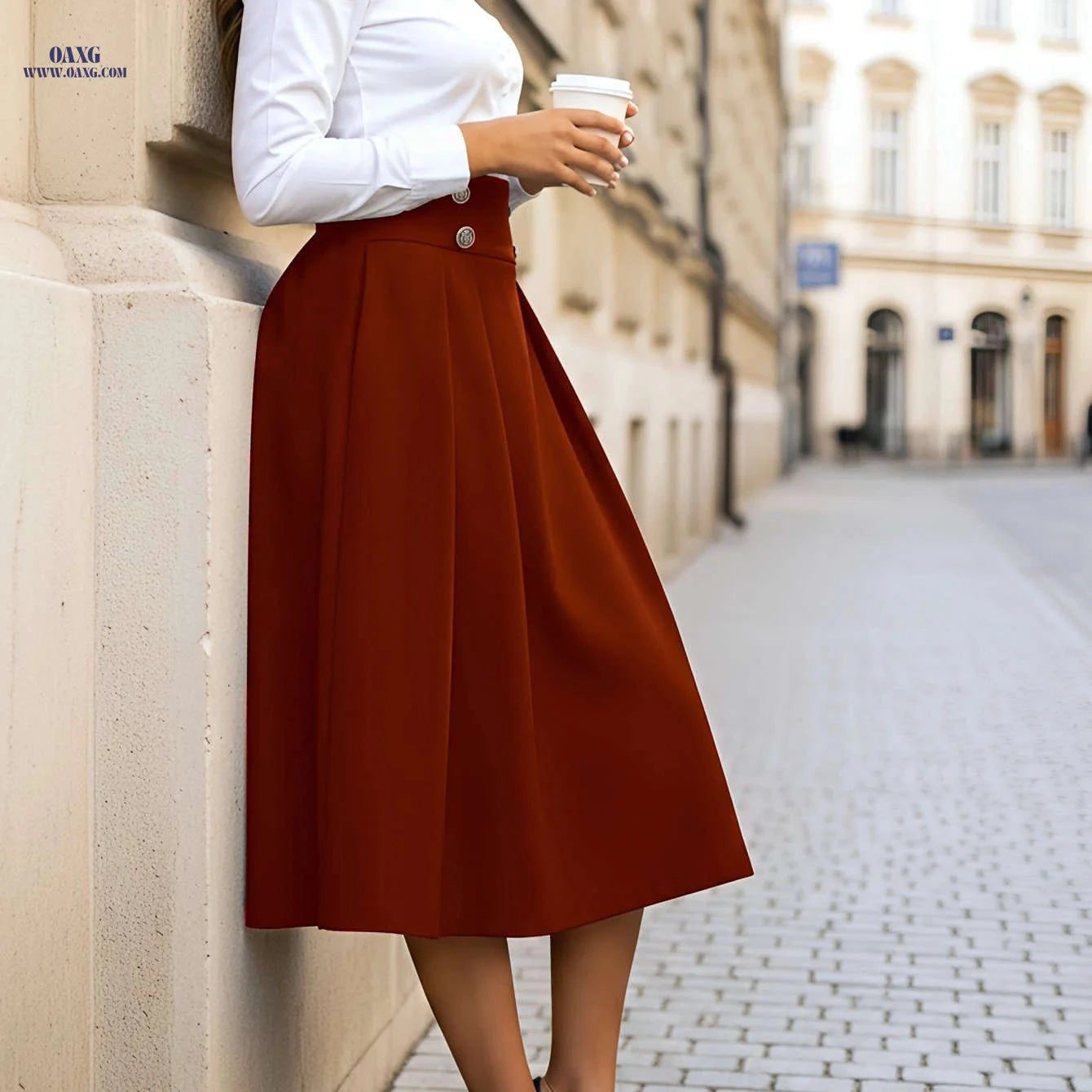 Elegant Women's Patch Pocket Skirt - 100% Polyester, Mid Elasticity   OAXG 