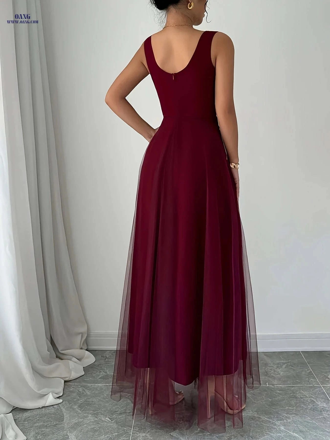 Elegant Women's Pearl Heart Neckline Dress - Perfect for Parties   OAXG Blue / S