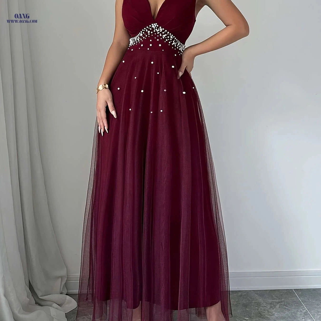 Elegant Women's Pearl Heart Neckline Dress - Perfect for Parties   OAXG Blue / S