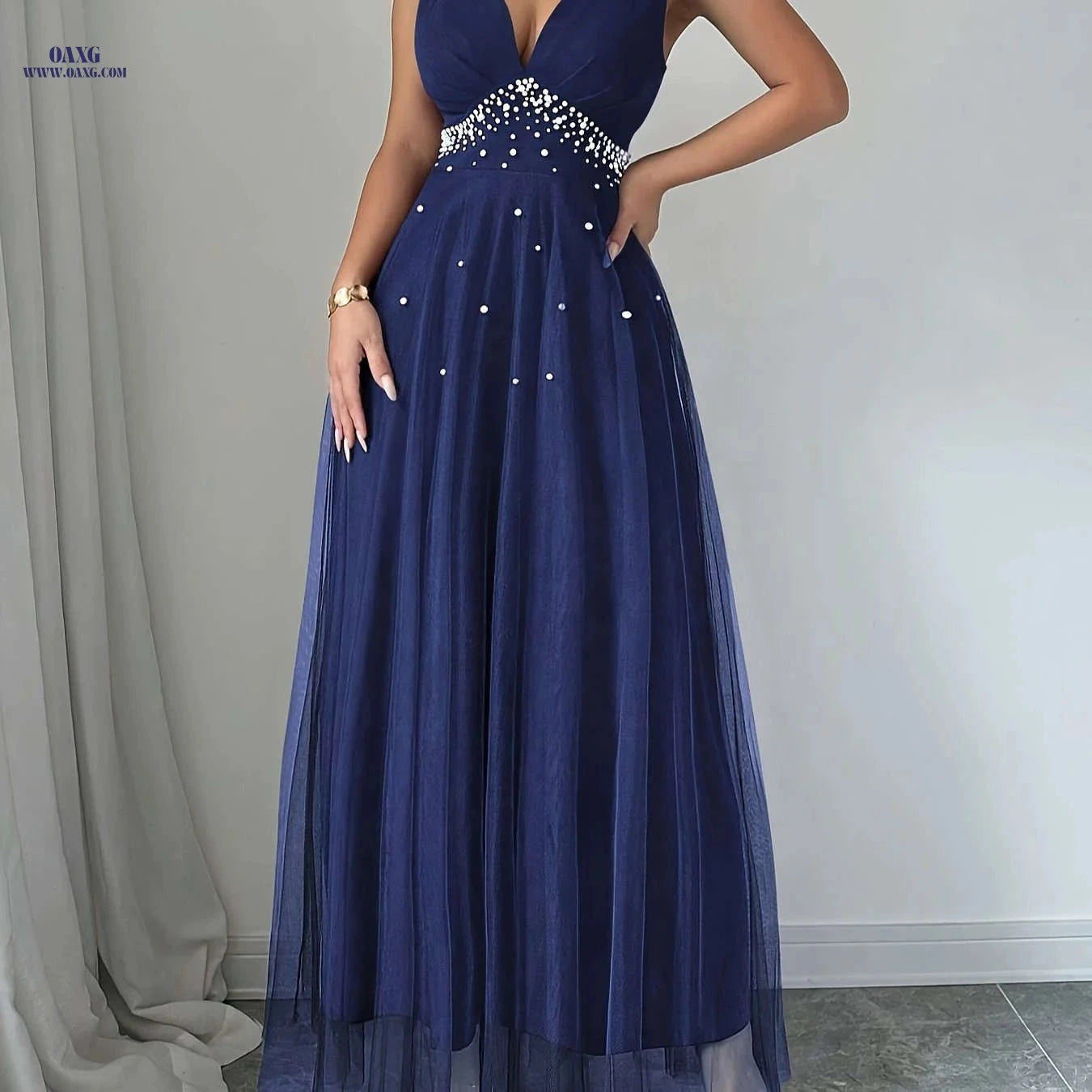 Elegant Women's Pearl Heart Neckline Dress - Perfect for Parties   OAXG 
