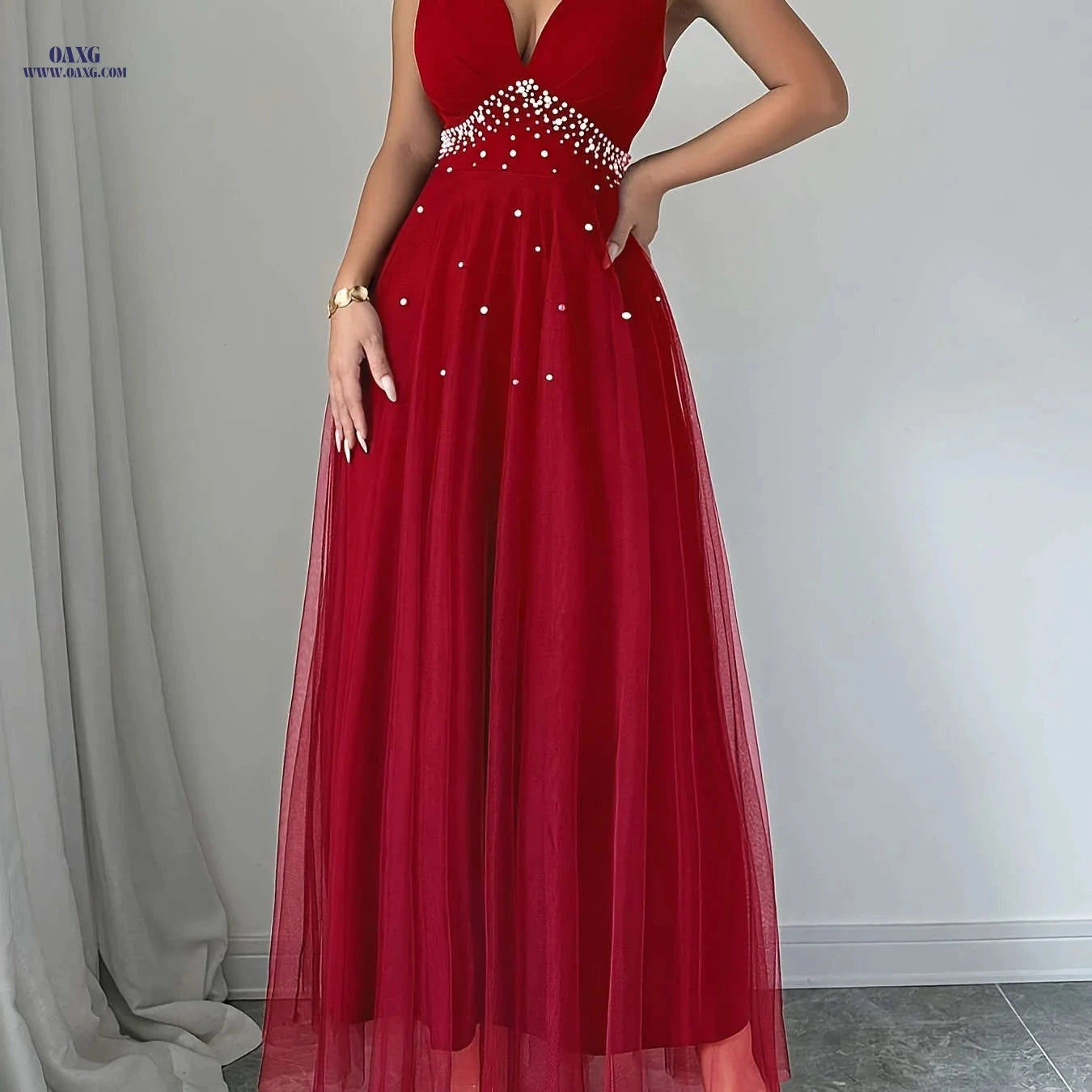 Elegant Women's Pearl Heart Neckline Dress - Perfect for Parties   OAXG 