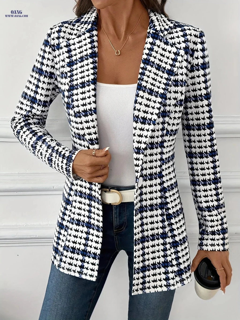 Elegant Women's Plaid Blazer for Daily Wear - Long Sleeve Suit Jacket   OAXG Mixed colors / S
