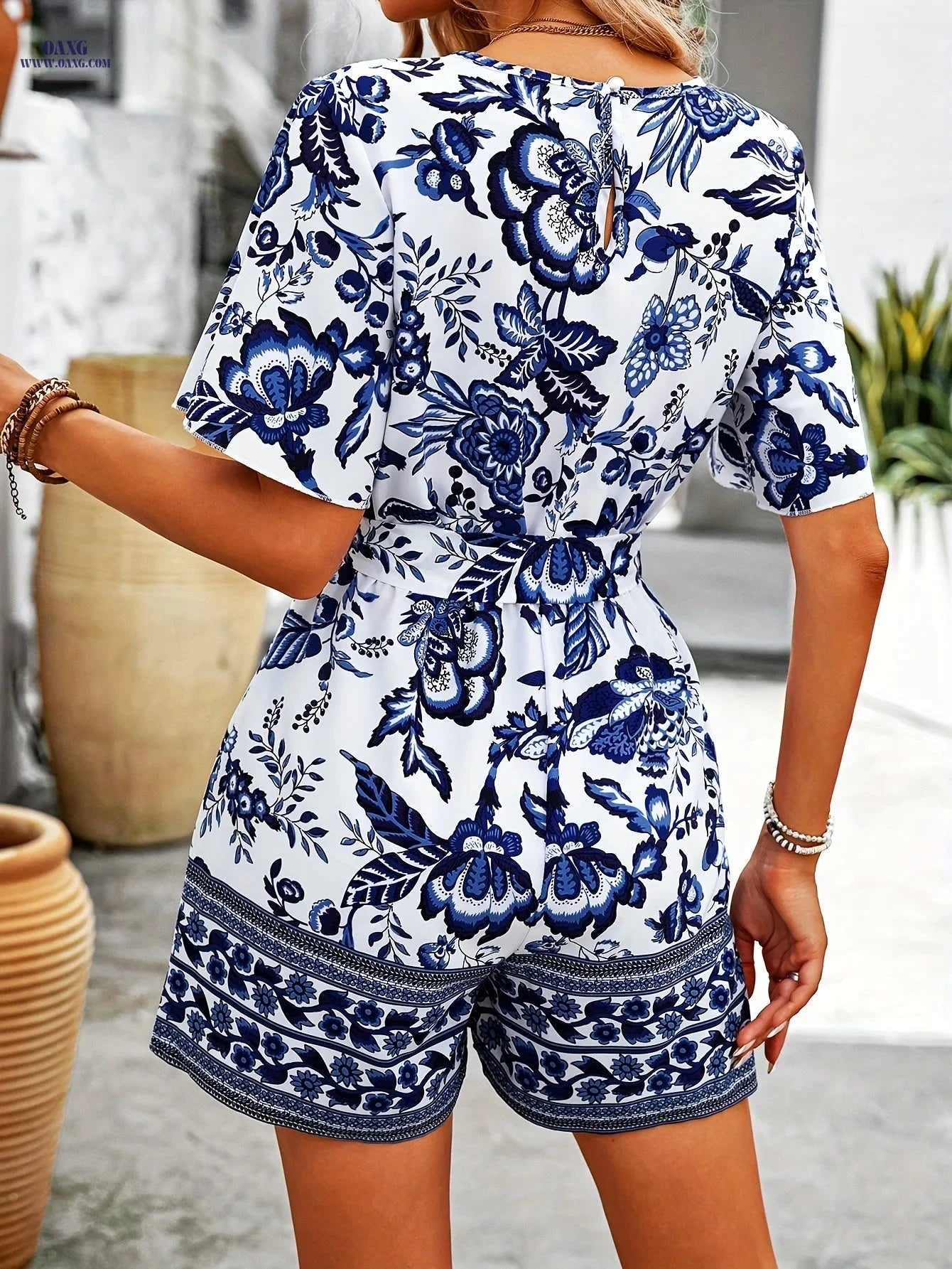 Elegant Women's Plant Print Jumpsuit - Spring/Summer Fashion   OAXG 