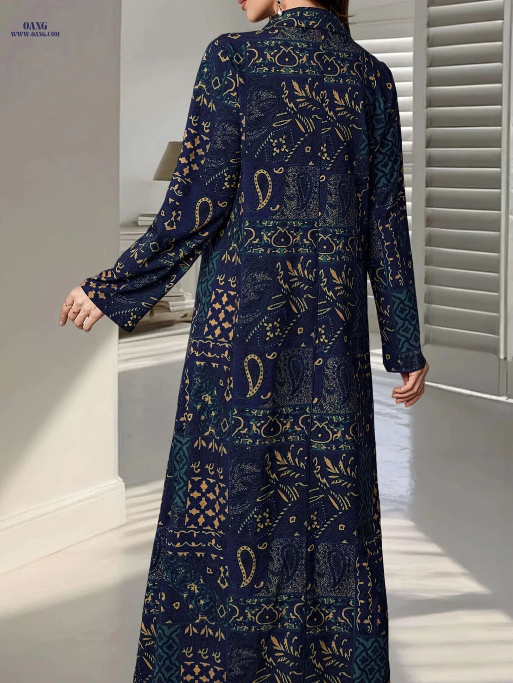 Elegant Women's Print Abaya Dress - Long Sleeve, Loose Fit   OAXG 