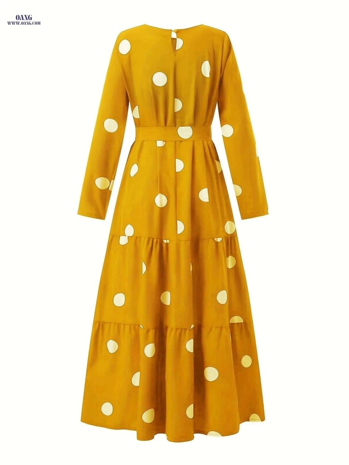 Elegant Women's Red & White Polka Dot Abaya Dress - Long Sleeve Style   OAXG Burgundy / S