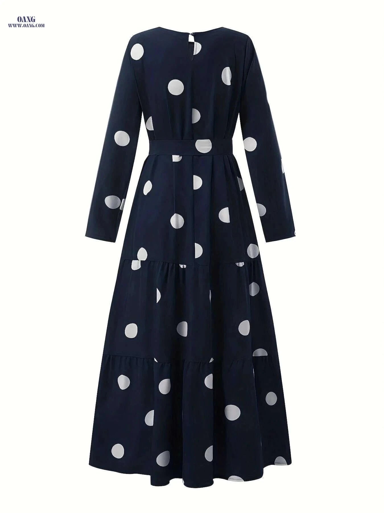 Elegant Women's Red & White Polka Dot Abaya Dress - Long Sleeve Style   OAXG Burgundy / S