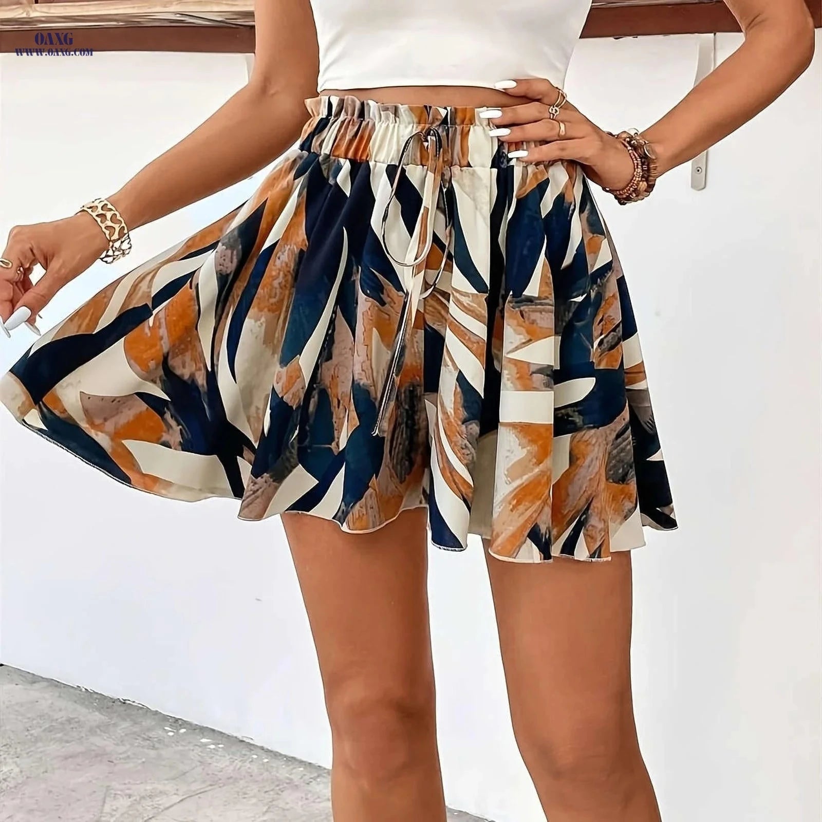 Elegant Women's Ruffled Waist Tie Skirt Pants - Vacation Ready Style   OAXG 