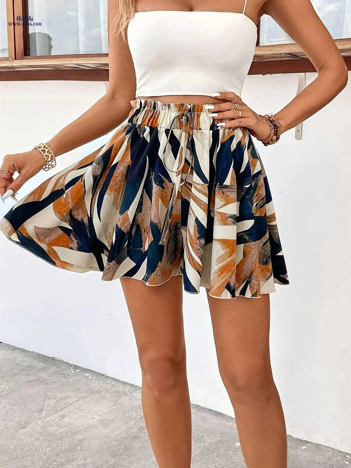 Elegant Women's Ruffled Waist Tie Skirt Pants - Vacation Ready Style   OAXG 