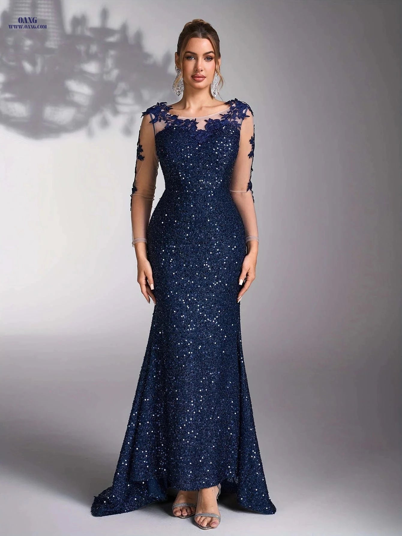 Elegant Women's Sequin Patchwork Evening Gown - Ideal for Weddings   OAXG 