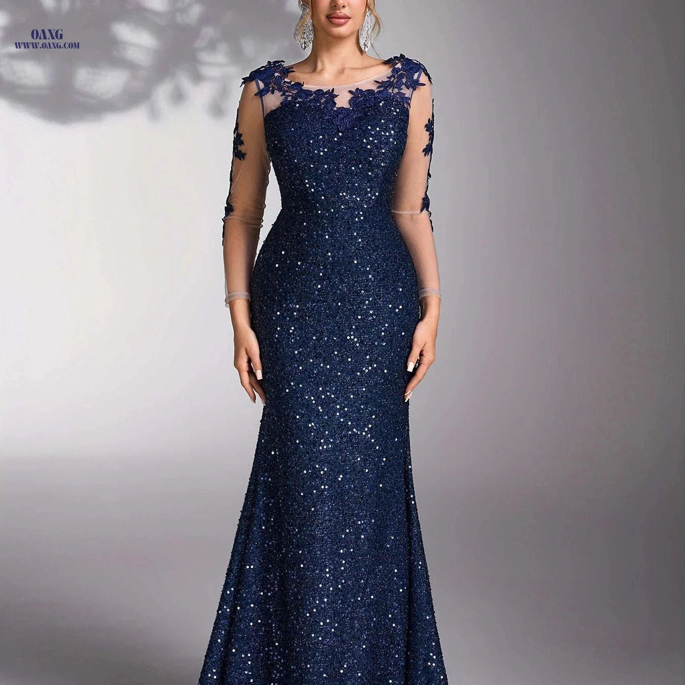 Elegant Women's Sequin Patchwork Evening Gown - Ideal for Weddings   OAXG 