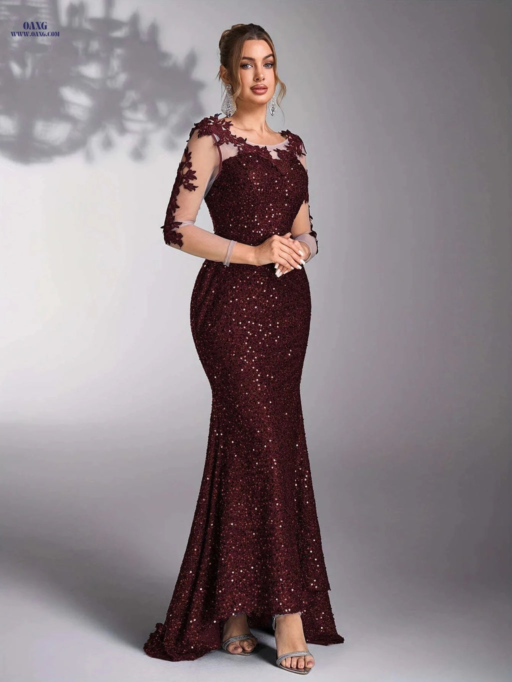 Elegant Women's Sequin Patchwork Evening Gown - Ideal for Weddings   OAXG 