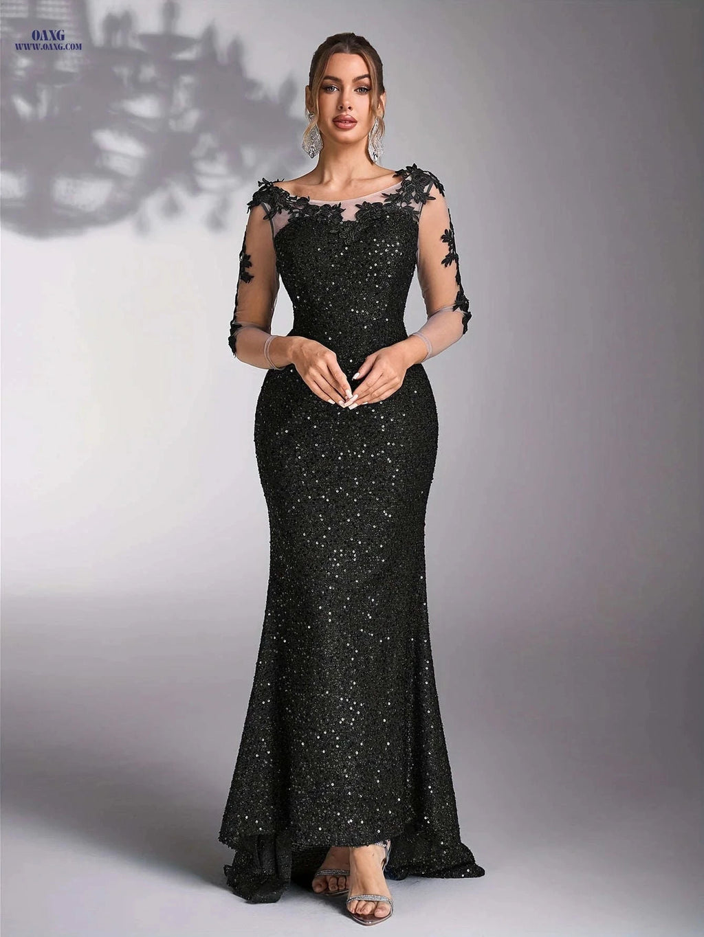 Elegant Women's Sequin Patchwork Evening Gown - Ideal for Weddings   OAXG Royal Blue / S