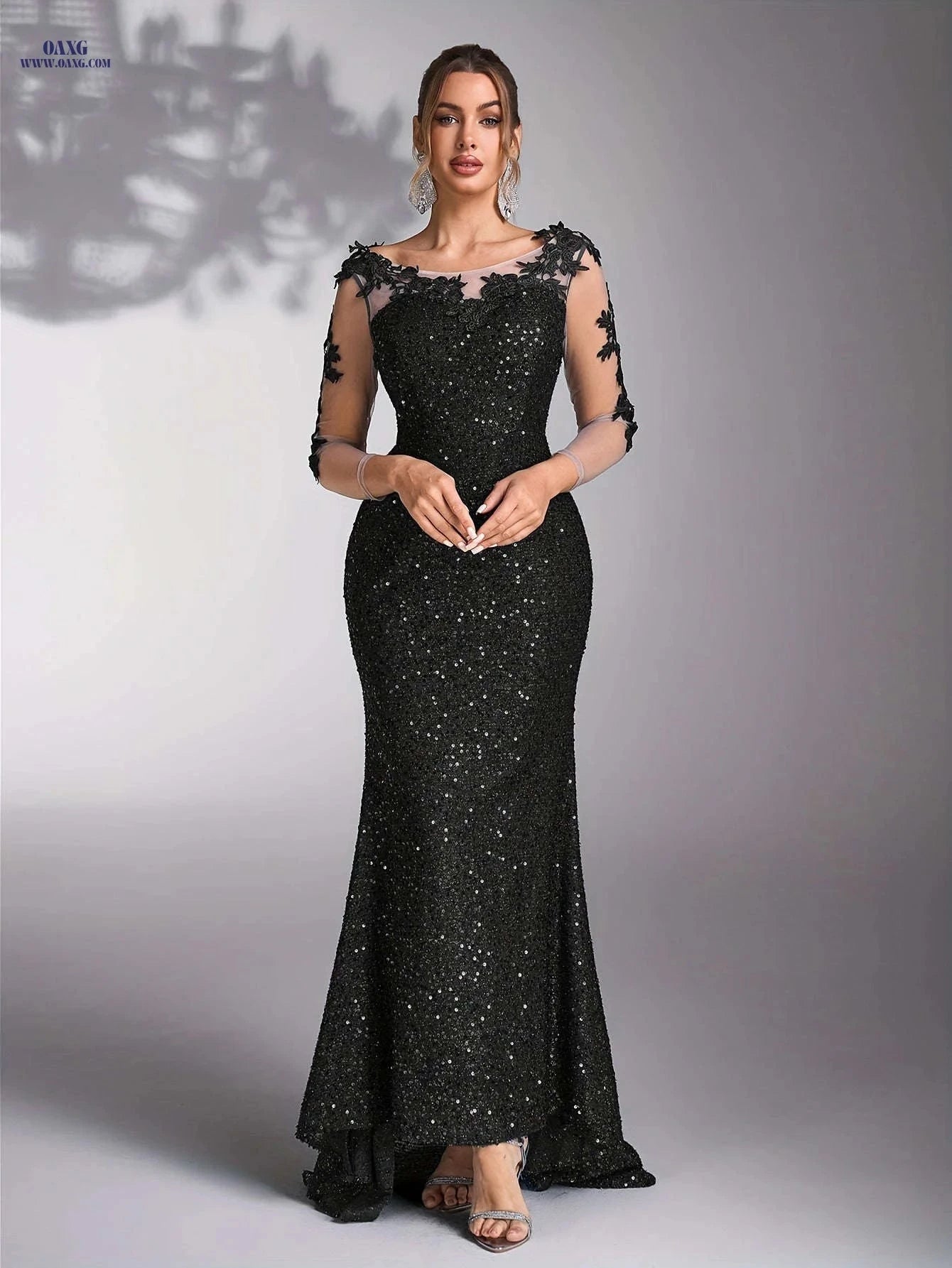 Elegant Women's Sequin Patchwork Evening Gown - Ideal for Weddings   OAXG Royal Blue / S