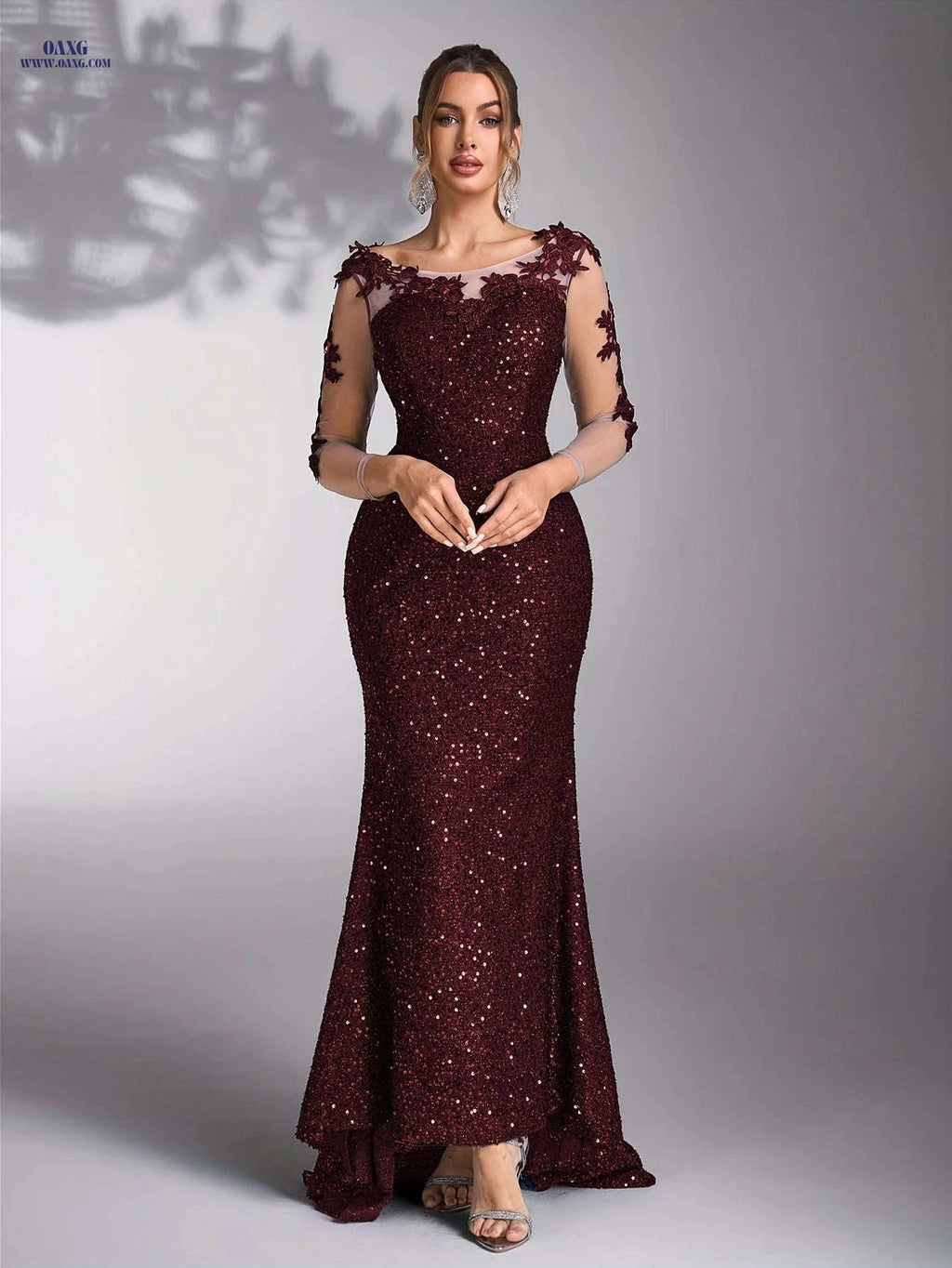 Elegant Women's Sequin Patchwork Evening Gown - Ideal for Weddings   OAXG Royal Blue / S